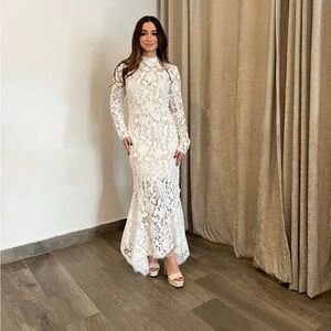 Elegant Bridal  White Lace Long Sleeve Dress